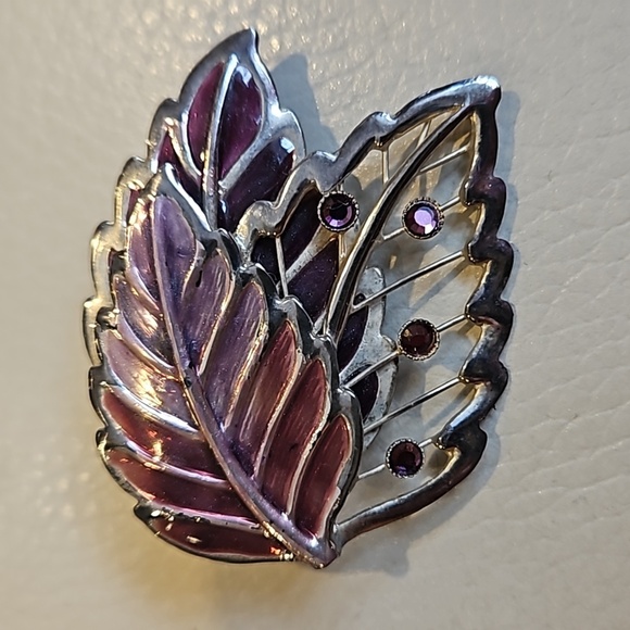 Kenneth Cole Silver Enamel Leaf Pin Brooch - Picture 2 of 7